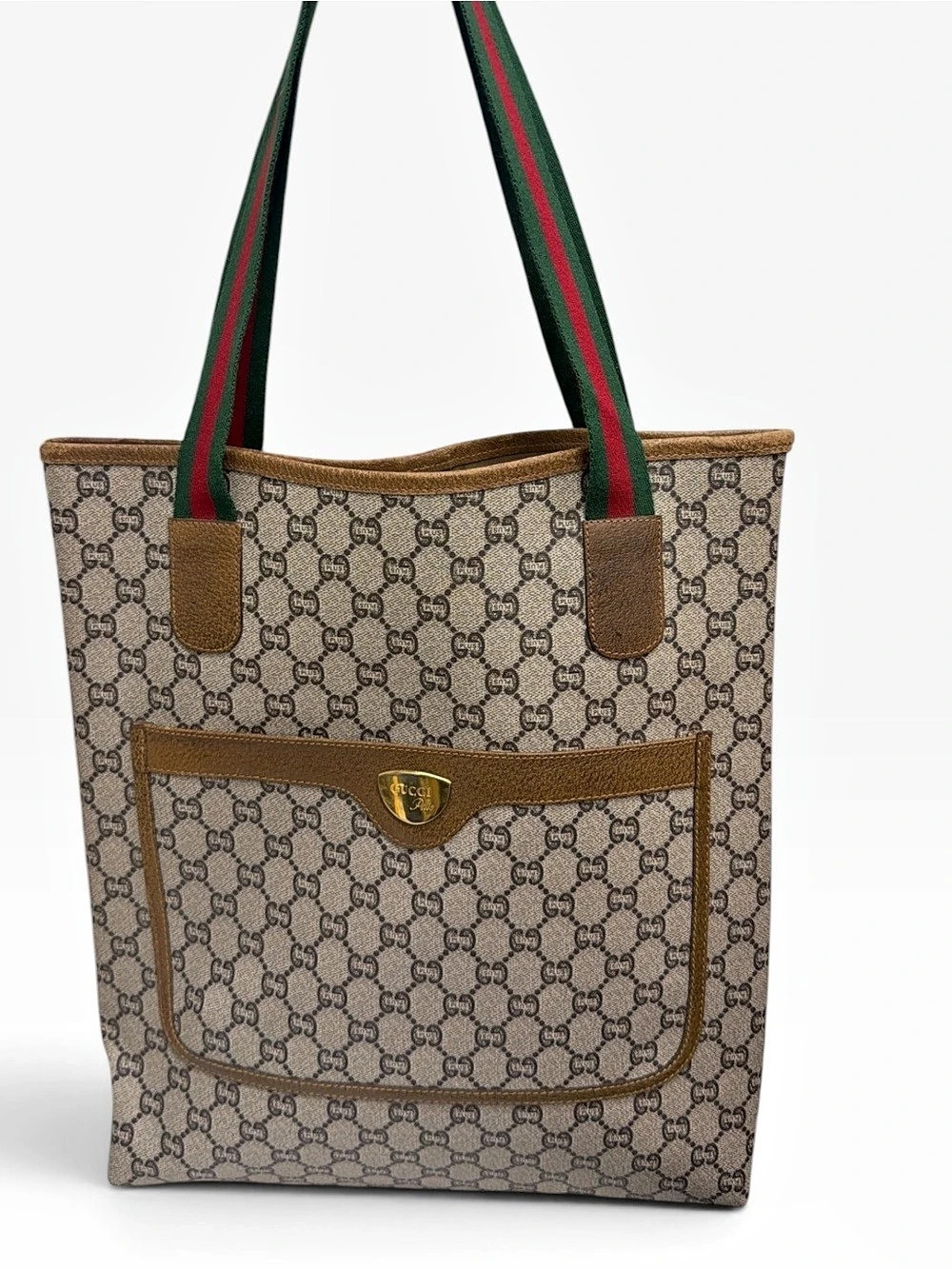 Authentic Vintage Gucci Supreme GG Plus PVC Sherry Line Beige Tote Shoulder Bag